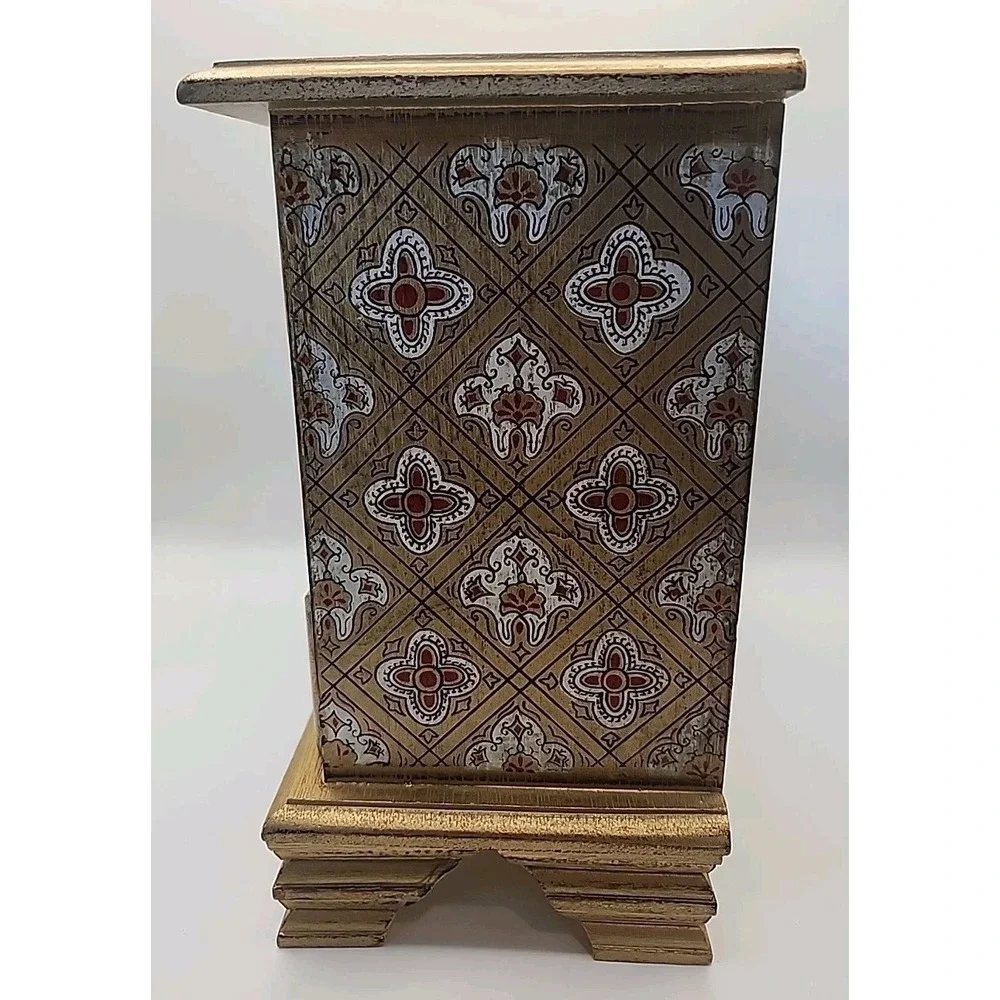 VTG 3 Drawer Musical Red & Gold Gilt Footed Jelery Box